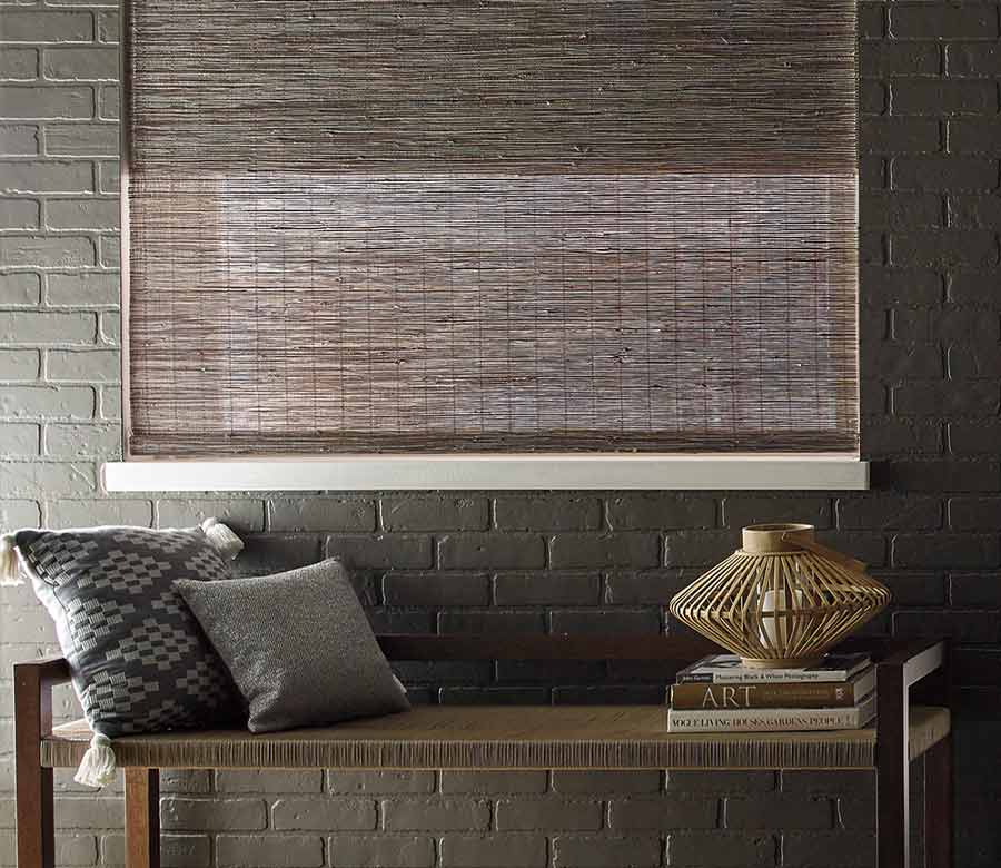 dual blackout roman shades black woven textured blind